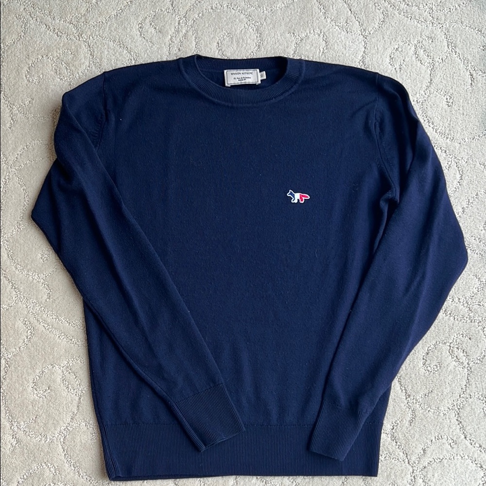 Maison Kitsune Navy Blue Crewneck Sweater. Gently used.